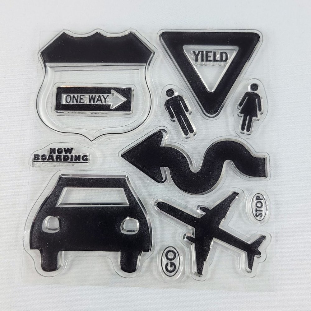 Travel Clear Stamp Set Bo Bunny Detour Car Road Sign Plane Paper Crafts Card Mak